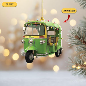 Personalized Tuk Tuk Acrylic Ornament, Custom Name Thai Auto Rickshaw Christmas Decoration, 2D Flat Holiday Gift for Travelers & Asia Lovers