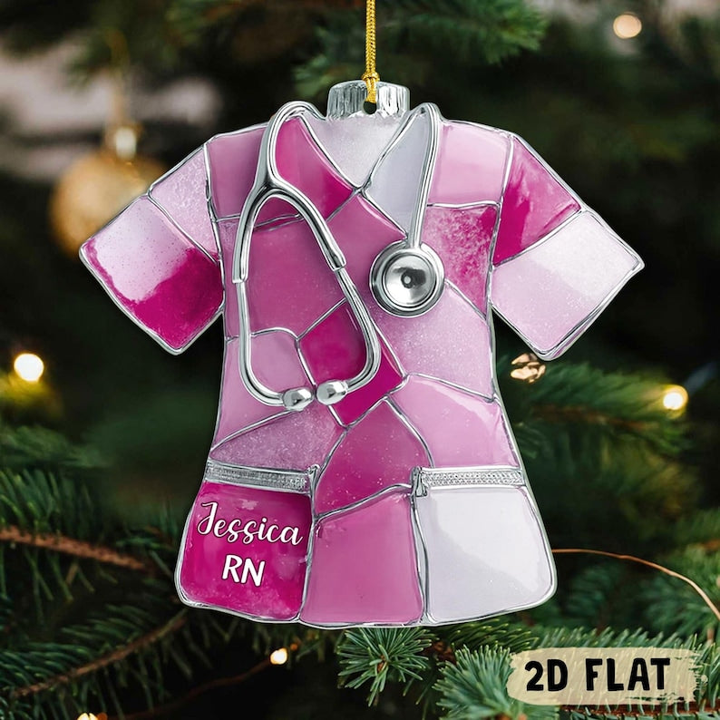 Custom 2D Sea Glass Medical Acrylic Ornament Custom Beach Sea Theme Nurse RN 2D Flat Ornament, RN Christmas Ornament