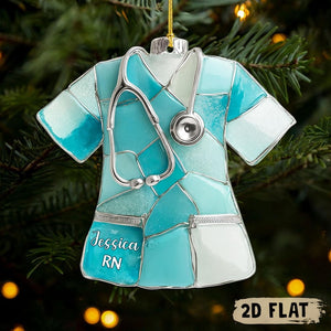 Custom 2D Sea Glass Medical Acrylic Ornament Custom Beach Sea Theme Nurse RN 2D Flat Ornament, RN Christmas Ornament