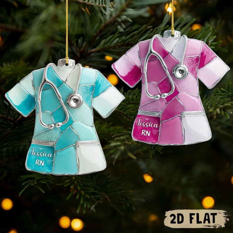 Custom 2D Sea Glass Medical Acrylic Ornament Custom Beach Sea Theme Nurse RN 2D Flat Ornament, RN Christmas Ornament