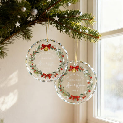 Personalized Engagement Ornament 2025, The Year We Got Engaged Christmas Ornament, Custom Couple Name Keepsake Gift