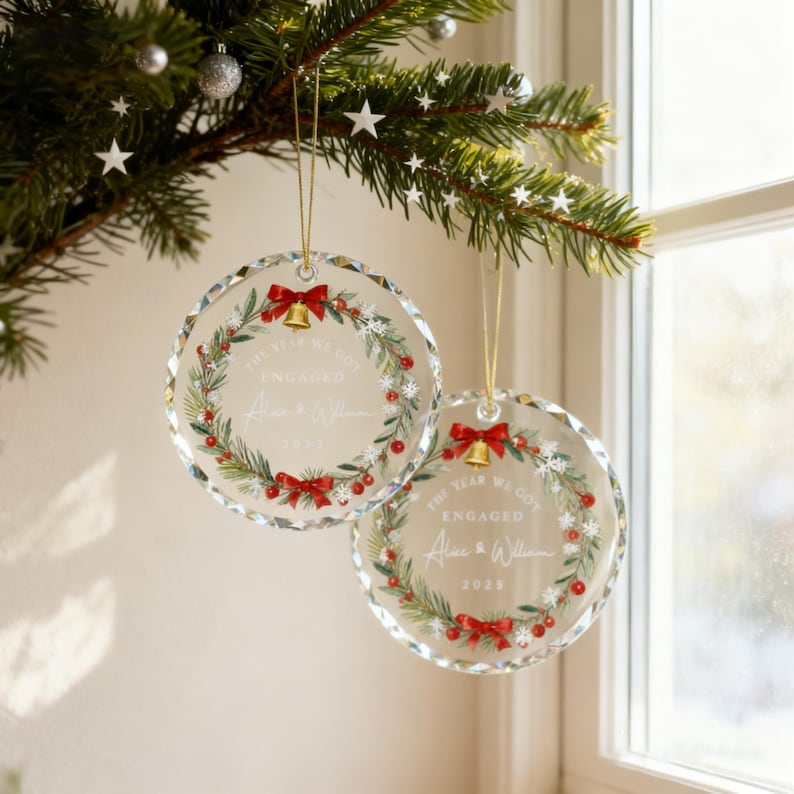 Personalized Engagement Ornament 2025, The Year We Got Engaged Christmas Ornament, Custom Couple Name Keepsake Gift