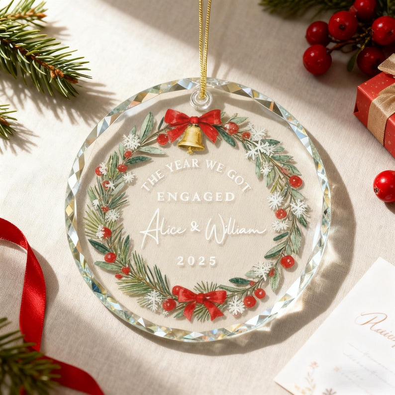 Personalized Engagement Ornament 2025, The Year We Got Engaged Christmas Ornament, Custom Couple Name Keepsake Gift