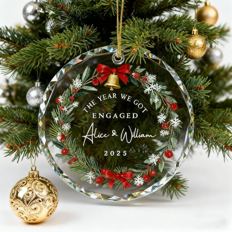 Personalized Engagement Ornament 2025, The Year We Got Engaged Christmas Ornament, Custom Couple Name Keepsake Gift