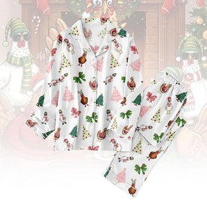 Chicken Christmas Tree Pajamas Set, Merry Christmas Bows Holiday Pajamas, Animals Xmas Pjs For Women Kids, Funny Farmer Loungewear Gift