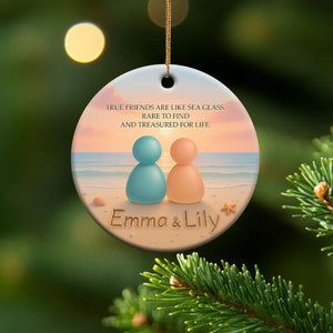 Personalized Sea Glass Friendship Ornament Best Friend Gift, Beach Ocean Keepsake, True Friends Quote Christmas Decoration