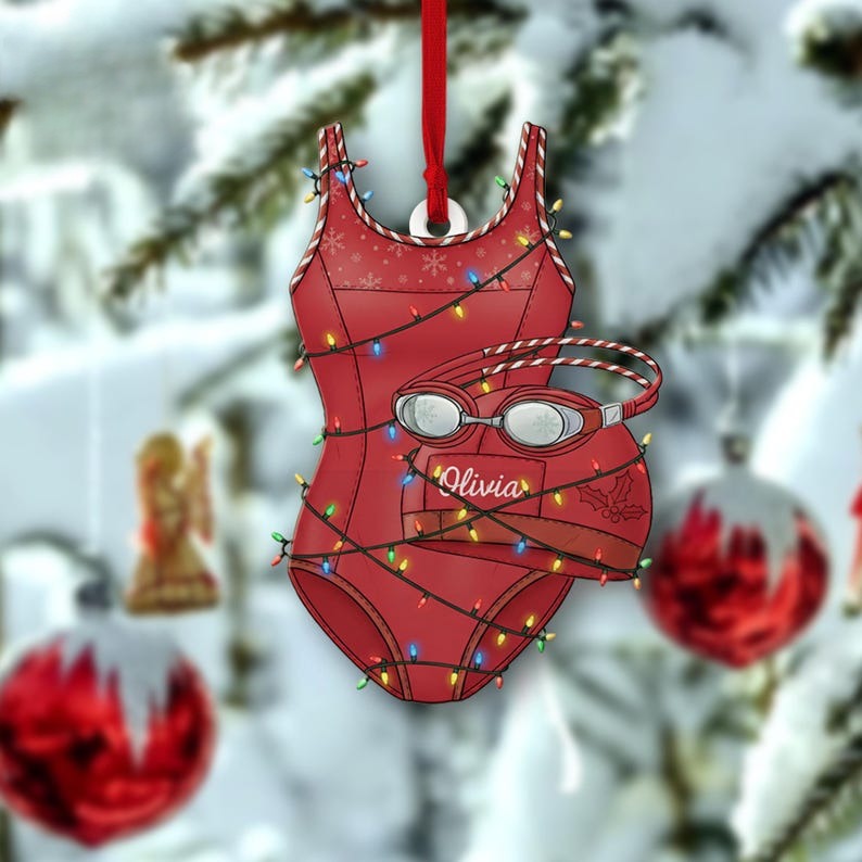 PERSONALIZABLE Swimmer Ornament, CUSTOMIZABLE Swimming Gift for Kids & Athletes, Acrylic, Wooden Pool Decor, Swimsuit Christmas Ornament