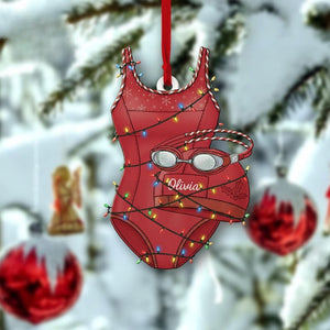 PERSONALIZABLE Swimmer Ornament, CUSTOMIZABLE Swimming Gift for Kids & Athletes, Acrylic, Wooden Pool Decor, Swimsuit Christmas Ornament