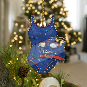 PERSONALIZABLE Swimmer Ornament, CUSTOMIZABLE Swimming Gift for Kids & Athletes, Acrylic, Wooden Pool Decor, Swimsuit Christmas Ornament