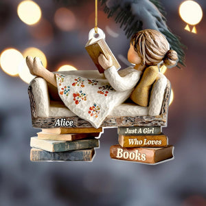 Book Lover Ornament, Reading Girl Decor, Personalized Acrylic Christmas Gift, 2D FLAT Ornament