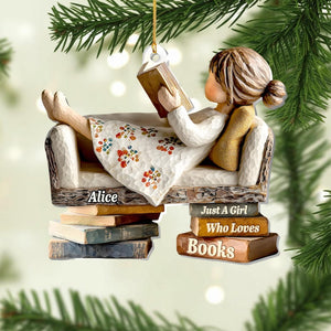 Book Lover Ornament, Reading Girl Decor, Personalized Acrylic Christmas Gift, 2D FLAT Ornament