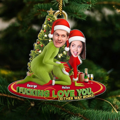 Personalized Green Monster Couple Christmas Ornament, Photo Couple Christmas Ornament, Green Couple Ornament Anniversary, Married Ornament