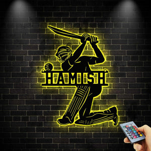 Cricket MetalSign with Led Light, Cricket Player Name Sign, Cricket Sport Wall Decor, Cricket Lover Gift Home, Cricket Bat Birthday Gift