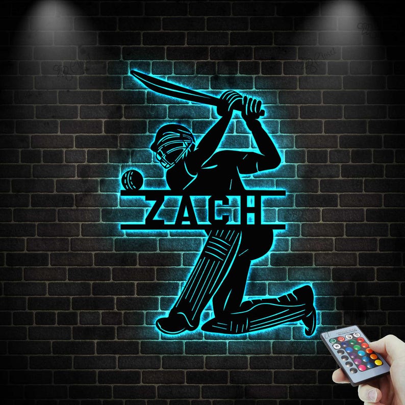 Cricket MetalSign with Led Light, Cricket Player Name Sign, Cricket Sport Wall Decor, Cricket Lover Gift Home, Cricket Bat Birthday Gift