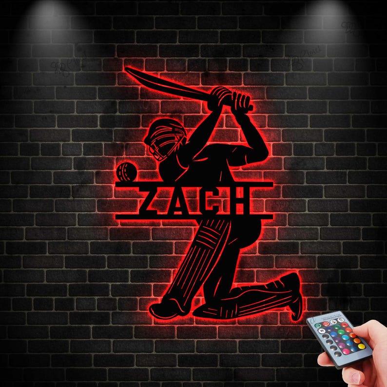 Cricket MetalSign with Led Light, Cricket Player Name Sign, Cricket Sport Wall Decor, Cricket Lover Gift Home, Cricket Bat Birthday Gift