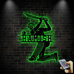 Cricket MetalSign with Led Light, Cricket Player Name Sign, Cricket Sport Wall Decor, Cricket Lover Gift Home, Cricket Bat Birthday Gift