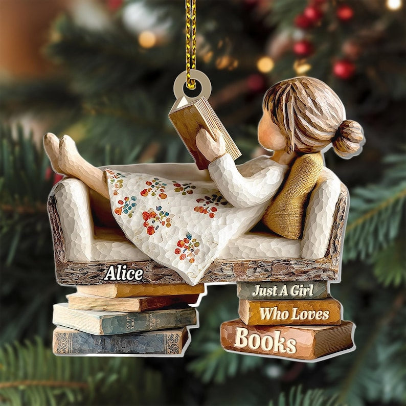 Personalized Book Lover Ornament Just a Girl Who Loves Books Acrylic Christmas Decor Custom Gift for Readers, Women & Girls