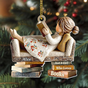 Personalized Book Lover Ornament Just a Girl Who Loves Books Acrylic Christmas Decor Custom Gift for Readers, Women & Girls