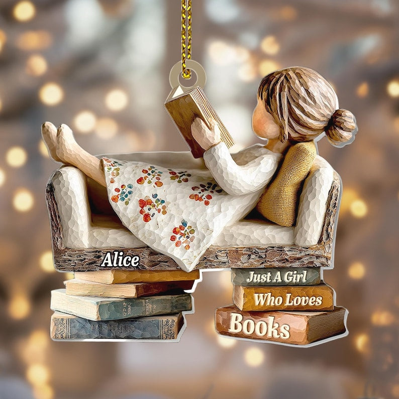 Personalized Book Lover Ornament Just a Girl Who Loves Books Acrylic Christmas Decor Custom Gift for Readers, Women & Girls