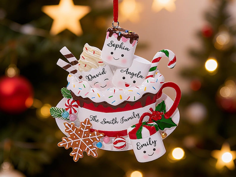 Personalized Resin Family Ornament, Coffee Cup Christmas Family Ornament, Marshmallow Family Of 3,4,5,Xmas Ornament 2025, Christmas Decor.