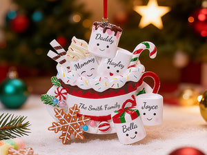 Personalized Resin Family Ornament, Coffee Cup Christmas Family Ornament, Marshmallow Family Of 3,4,5,Xmas Ornament 2025, Christmas Decor.