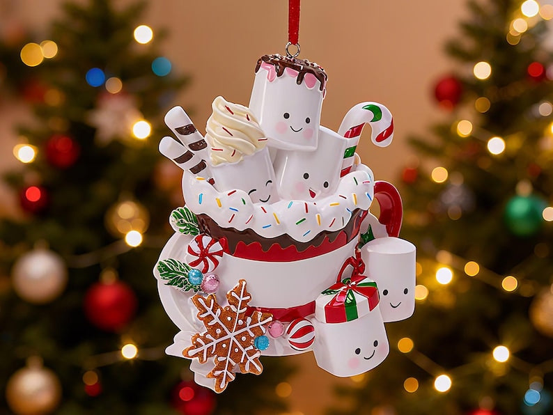 Personalized Resin Family Ornament, Coffee Cup Christmas Family Ornament, Marshmallow Family Of 3,4,5,Xmas Ornament 2025, Christmas Decor.