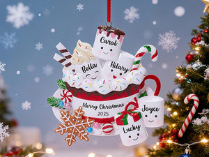 Personalized Resin Family Ornament, Coffee Cup Christmas Family Ornament, Marshmallow Family Of 3,4,5,Xmas Ornament 2025, Christmas Decor.