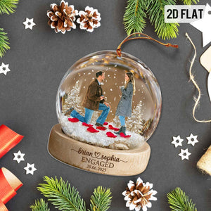 2D FLAT Personalized Photo Engagement Acrylic Ornament, 1st Christmas Married Ornament, Engaged Keepsake Ornament, Newlywed Couple Gift
