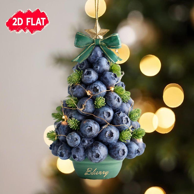 Custom Name Blueberry Shaped Christmas Tree Ornament, Personalized Fruit Xmas Gift, Funny Gardener Farmer Xmas Tree Keepsake, Fruit Lovers