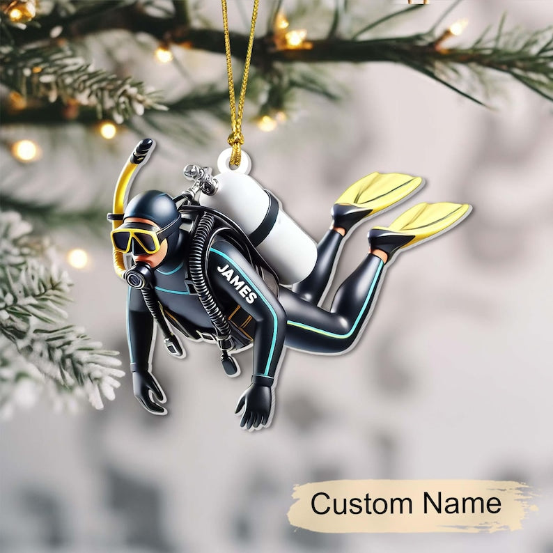 Custom Name Scuba Diver Christmas Ornament, Scuba Diving Acrylic Ornament, Scuba Diver Gifts, Gift for Diver, Christmas Gifts, Birthday Gift
