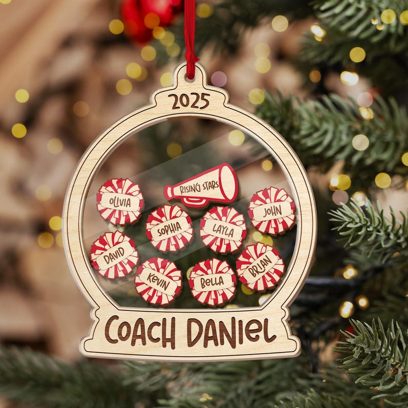 Personalized Cheer Coach 4D Shaker Ornament 2025, Custom Team Names Ornament, Cheerleader Gift for Coach, Cheerleading Christmas Ornament