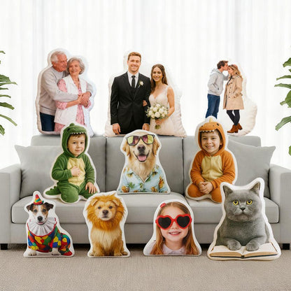 Personalized Photo Pillow, Custom Face Pet Pillow, Unique Gift for Family, Kids, Couples & Pets, Funny Cutout Pillow Keepsake