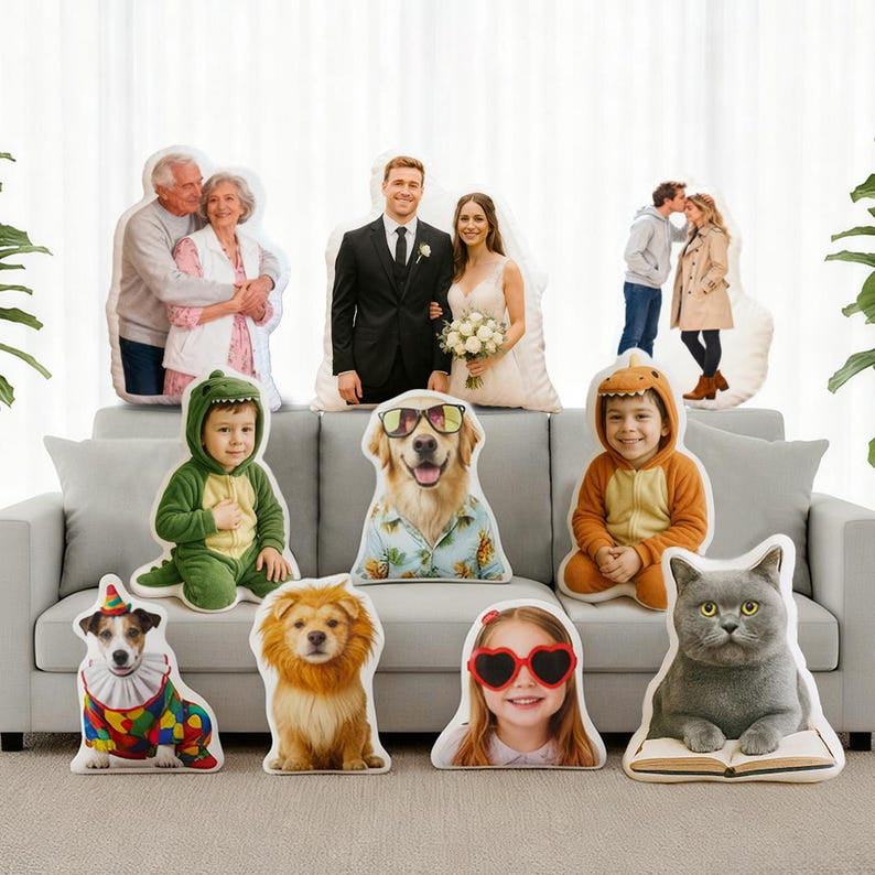Personalized Photo Pillow, Custom Face Pet Pillow, Unique Gift for Family, Kids, Couples & Pets, Funny Cutout Pillow Keepsake