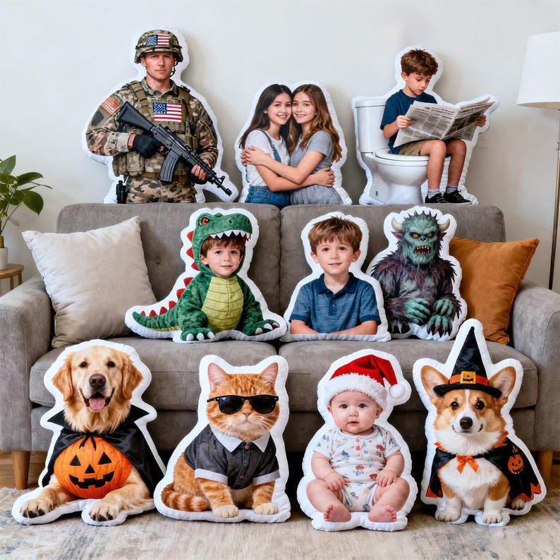 Personalized Photo Pillow, Custom Face Pet Pillow, Unique Gift for Family, Kids, Couples & Pets, Funny Cutout Pillow Keepsake