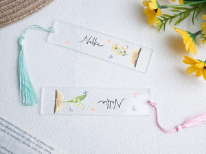 Acrylic Floral Bookmark with Tassel,Birth Flower Bookmark, , Mothers Day Gifts,Personalized Floral Bookmark for Women,Gift for Book Lover
