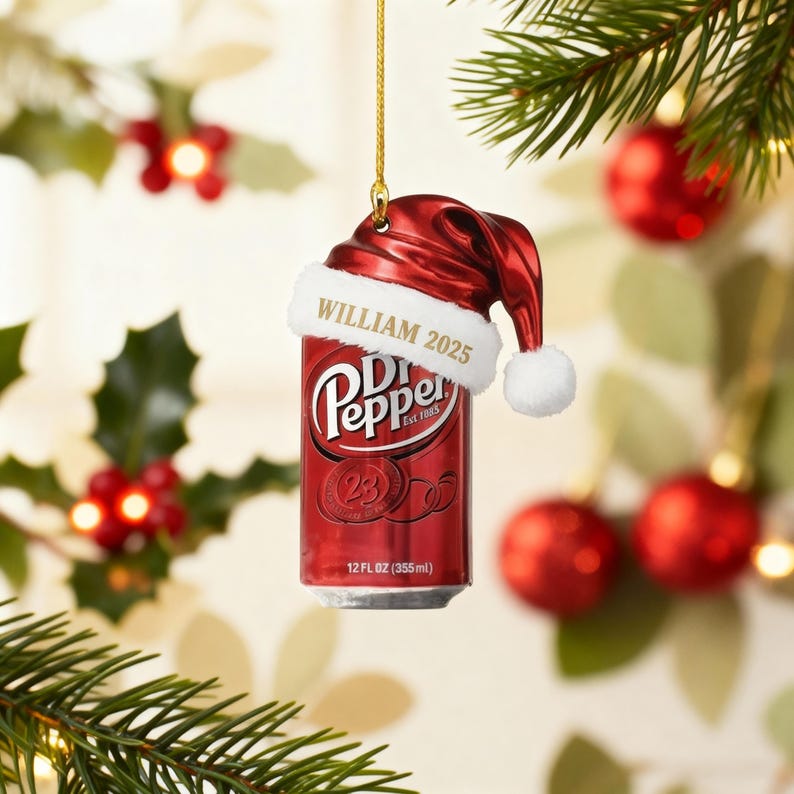 Custom Dr Pepper Ornament 2025, Personalized Soda Lover Gift, Funny Christmas Tree Decoration