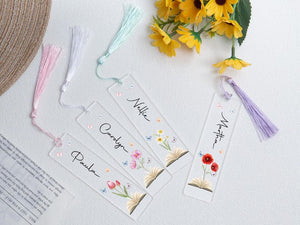 Acrylic Floral Bookmark with Tassel,Birth Flower Bookmark, , Mothers Day Gifts,Personalized Floral Bookmark for Women,Gift for Book Lover