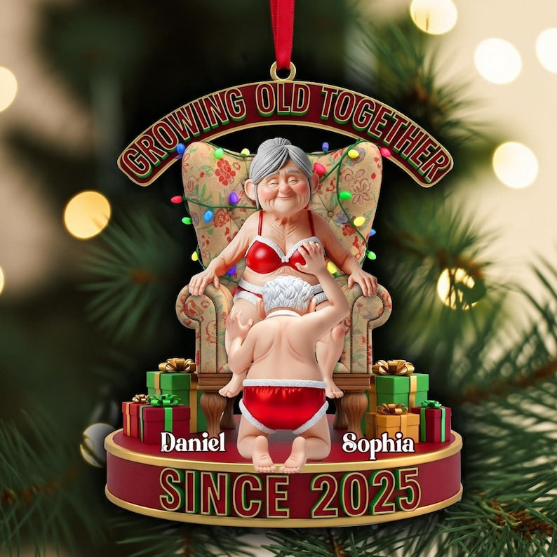 Personalized Frisky Old Couple Ornament, Funny X-Mas Gift for Husband and Wife, Custom Naughty Santa Decoration, Romantic Holiday Keepsake