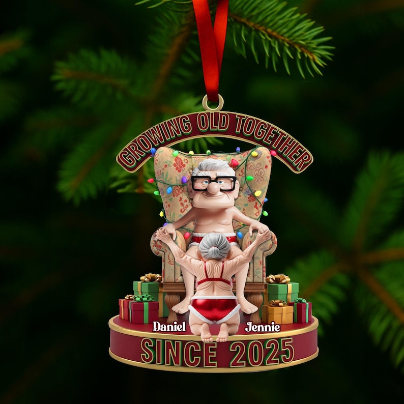 Personalized Frisky Old Couple Ornament, Funny X-Mas Gift for Husband and Wife, Custom Naughty Santa Decoration, Romantic Holiday Keepsake