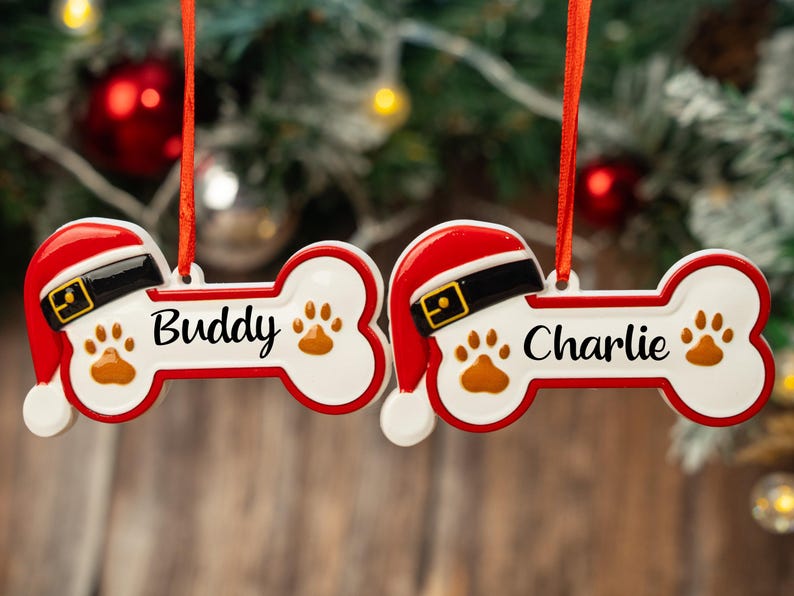 Custom Dog Paw Ornament,Personalized Pet Bone Xmas Decoration, New Puppy Gift 2025,Resin Christmas Tree Ornament for Dog Owner, Pet Keepsake