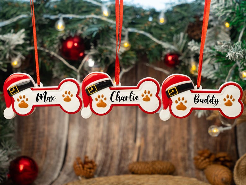 Custom Dog Paw Ornament,Personalized Pet Bone Xmas Decoration, New Puppy Gift 2025,Resin Christmas Tree Ornament for Dog Owner, Pet Keepsake