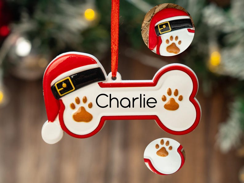 Custom Dog Paw Ornament,Personalized Pet Bone Xmas Decoration, New Puppy Gift 2025,Resin Christmas Tree Ornament for Dog Owner, Pet Keepsake
