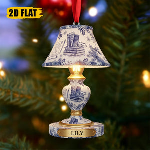 Personalized Book Lover Ornament Custom Acrylic Lamp Christmas Ornament with Name Tag, Reading Light Design 2D Flat Gift