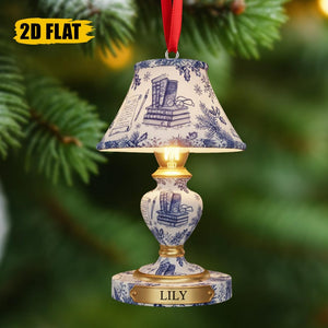 Personalized Book Lover Ornament Custom Acrylic Lamp Christmas Ornament with Name Tag, Reading Light Design 2D Flat Gift