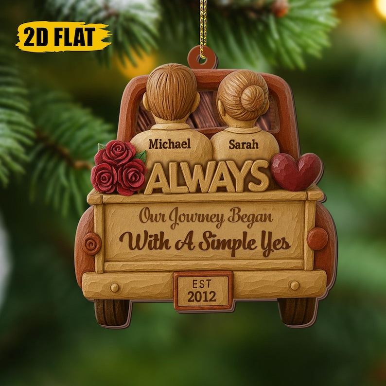 Personalized Wooden Couple Ornament Custom Always Car Ornament with Names, Wedding Anniversary Gift, Romantic Love Keepsake