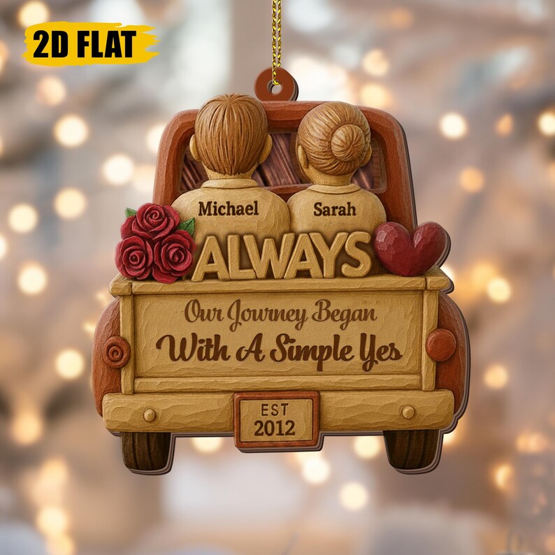 Personalized Wooden Couple Ornament Custom Always Car Ornament with Names, Wedding Anniversary Gift, Romantic Love Keepsake
