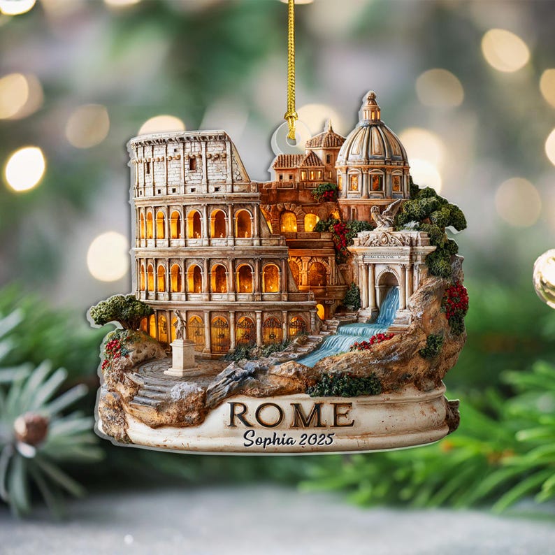 Personalized Rome Italy Acrylic Ornament, Italian Ornament for Travelers, Europe Travel Vacation Decor, European Ornament