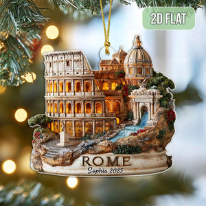 Personalized Rome Italy Acrylic Ornament, Italian Ornament for Travelers, Europe Travel Vacation Decor, European Ornament