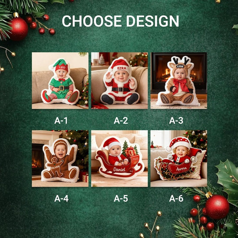 Custom Christmas Character Pillow with Name, Santa Elf Reindeer Gingerbread Plush Cushion, Personalized Xmas Gift for Children & Home Decor