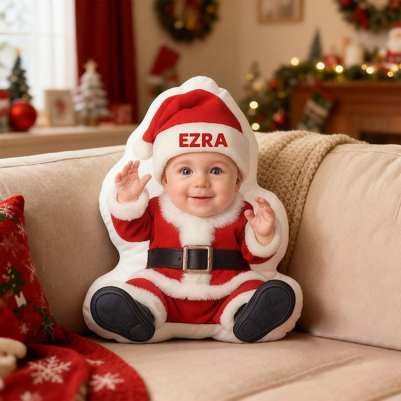 Custom Christmas Character Pillow with Name, Santa Elf Reindeer Gingerbread Plush Cushion, Personalized Xmas Gift for Children & Home Decor